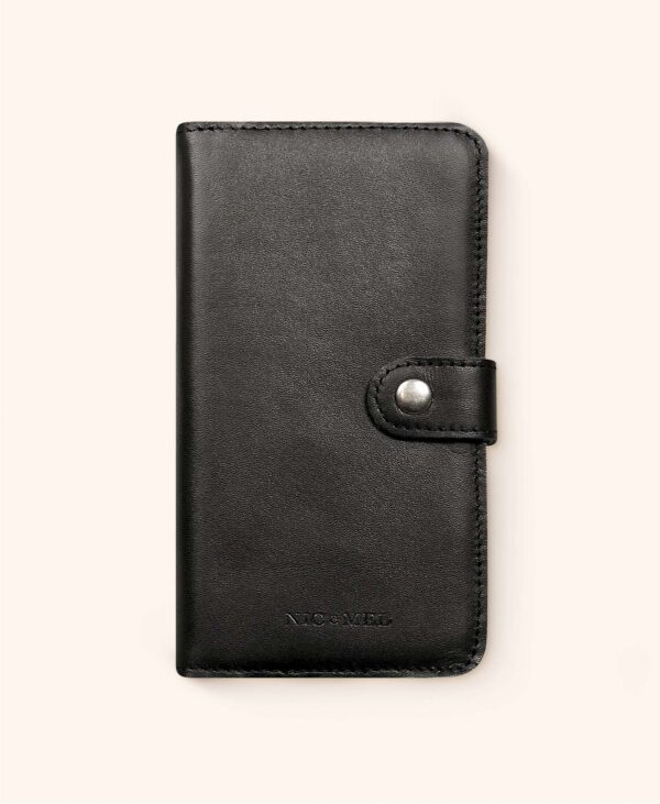 Plånboksfodral Andrew i svart läder till iPhone - iPhone 15 Pro, Cognac